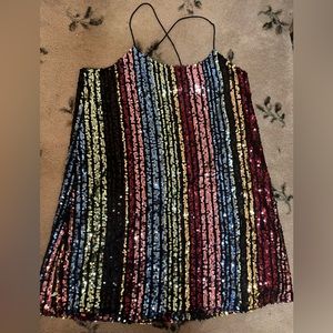 Rainbow sequin sparkly mini  dress - Large